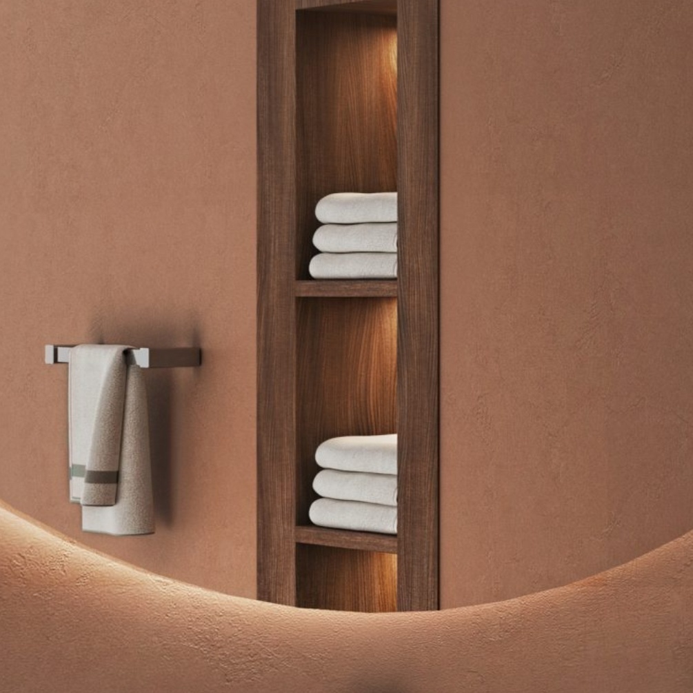 Origins Living Spluga Chrome 300mm Single Towel Rail Cropped Lifestyle Image